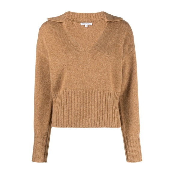 NEW Reformation Beckie Cashmere Collared Sweater Panko Large - Picture 7 of 17